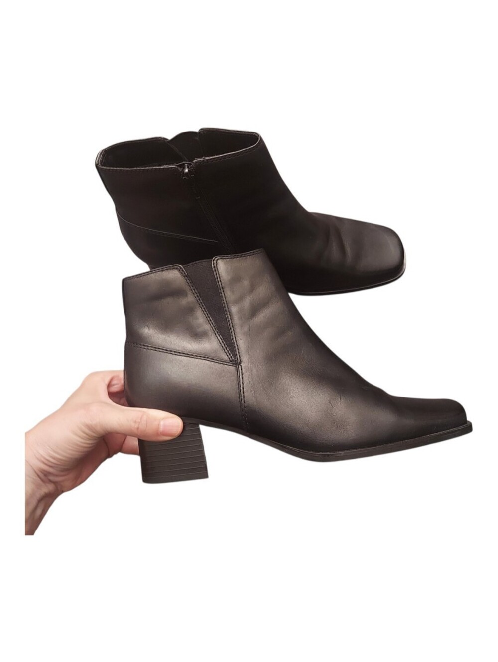 G.H. BASS Black Vienna Leather Low Block Heel Square Toe Ankle Booties 9 Y2K